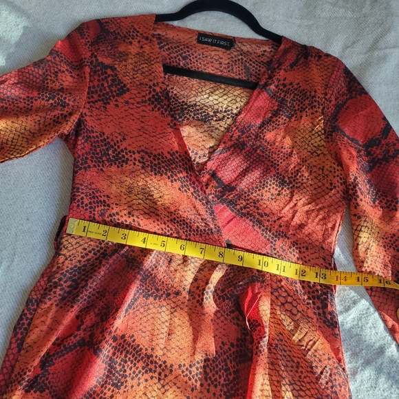 Snake Skin Print Long Sleeve V-Neck Semi Wrap Skirt Long Dress - Picture 11 of 17